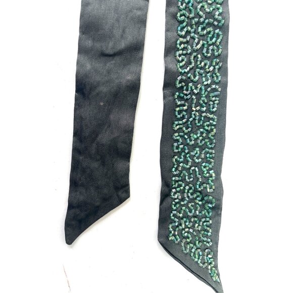 Handcrafted Black & Green Beaded Silk Scarf A535 - Picture 4 of 5